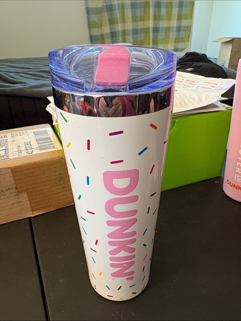 Dunkin Pink Sprinkle Insulated Travel Tumbler - White Body with Pink Lid